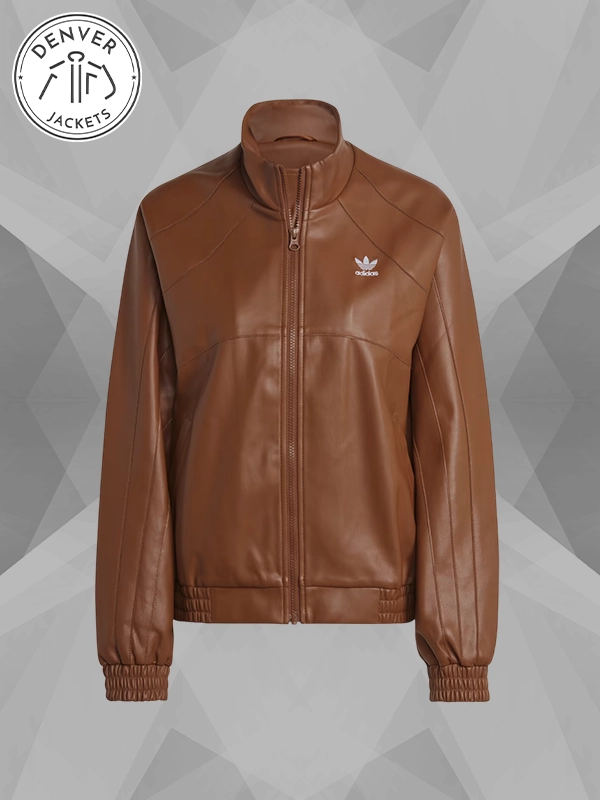 Adidas Adicolor Trefoil Faux Leather Jacket In Brown
