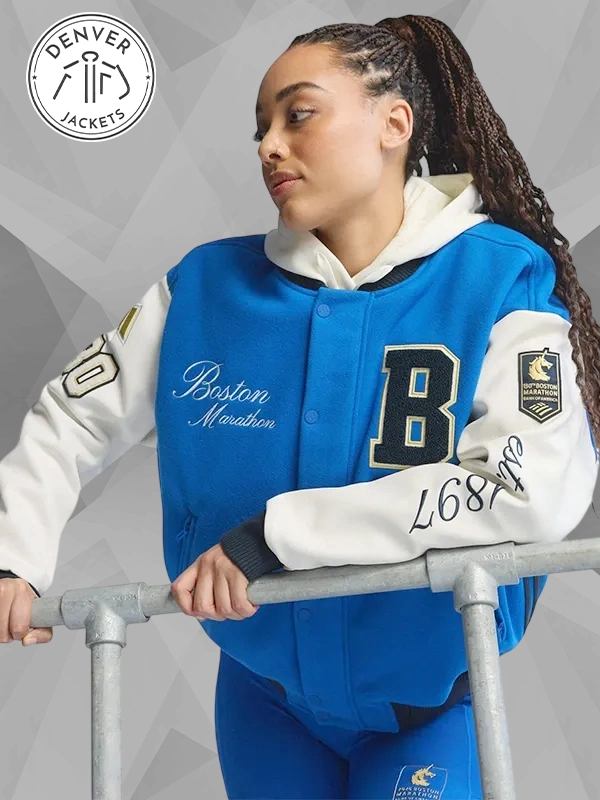Adidas Boston Marathon 26 Varsity Jacket Blue and White