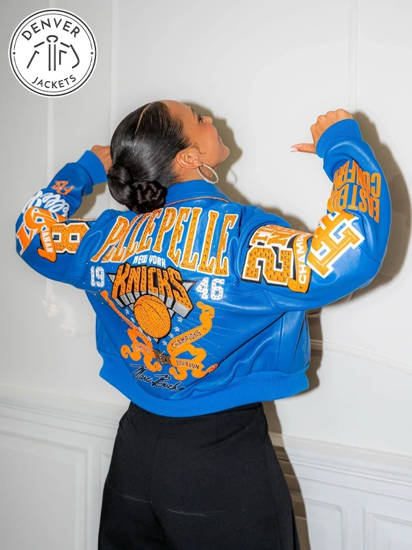 Alicia Keys Empire State Of Mind New York Knicks Jacket pelle pelle Blue Leather
