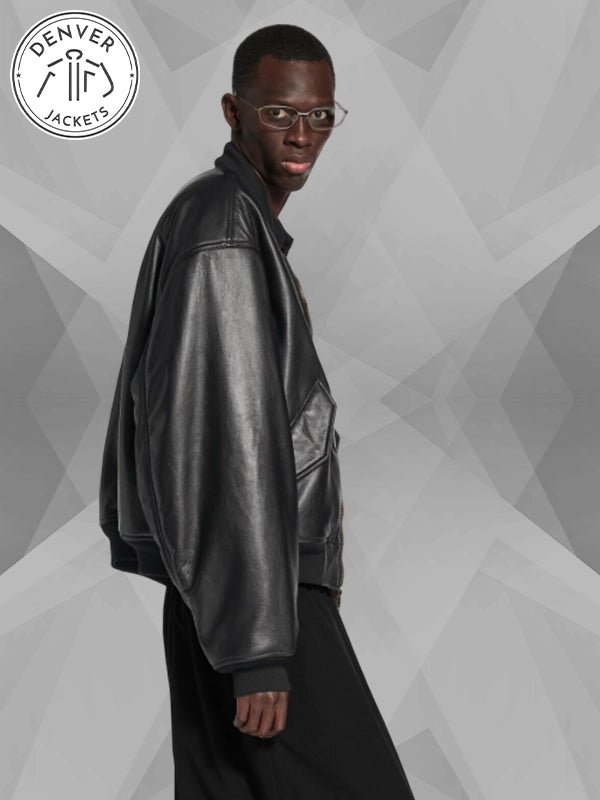 Automobili Lamborghini x Balenciaga Black Leather Bomber Jacket
