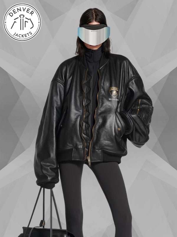Automobili Lamborghini x Balenciaga Oversized Leather Bomber Jacket Black