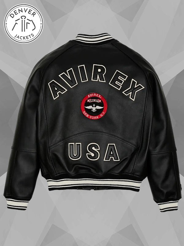 Avirex Stadium Black Leather Jacket