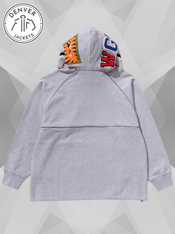 BAPE Shark Logo Half Zip Relaxed Fit Grey Pullover Hoodie
