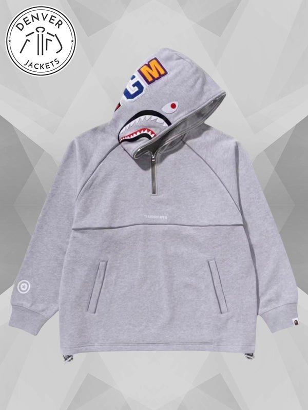 BAPE Shark Logo Half Zip Relaxed Fit Pullover Hoodie