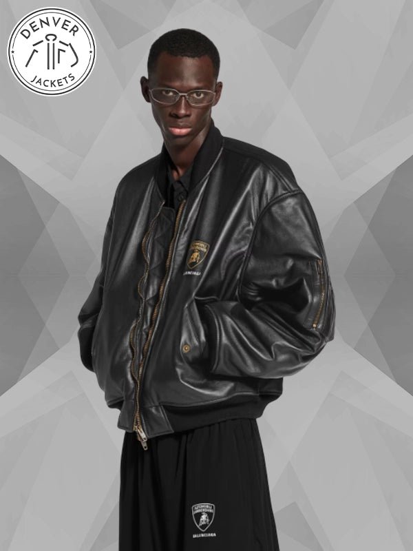Balenciaga x Automobili Lamborghini Leather Bomber Jacket Black