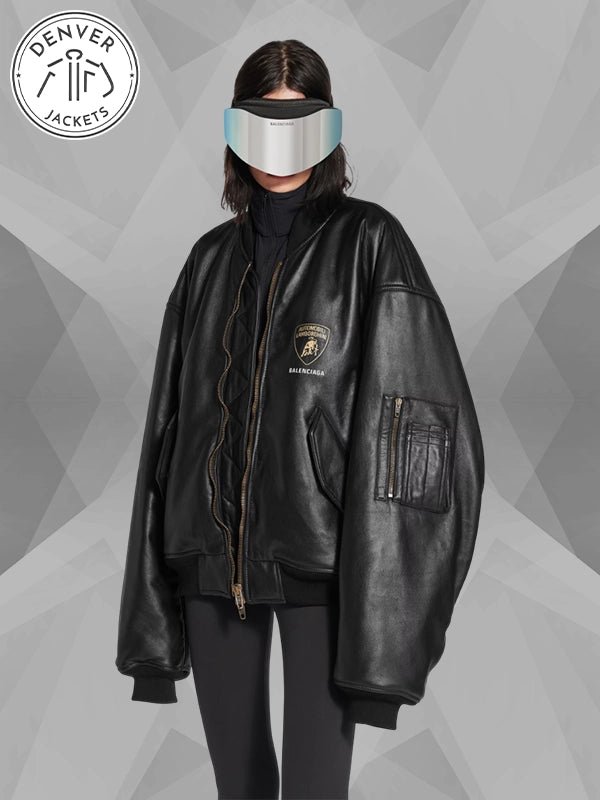 Balenciaga x Lamborghini Leather Bomber Jacket Black