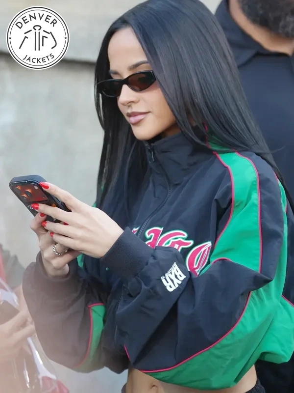Becky G Cropped Mexico Black and Green Jacket
