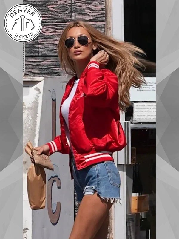 Bella Hadid Red Bomber Jacket