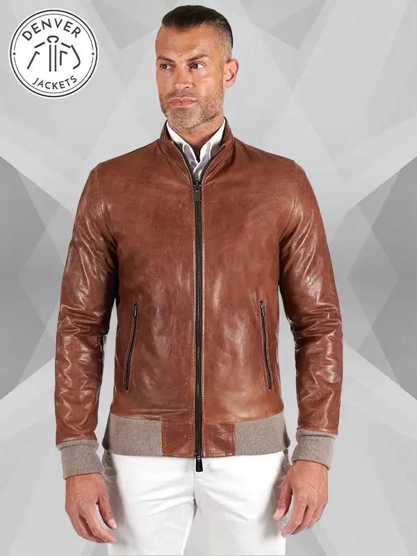 D arienzo Tan Leather Bomber Jacket
