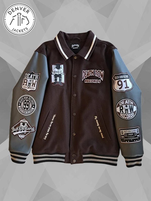 Death Row Records Patched Varsity Jacket Brown