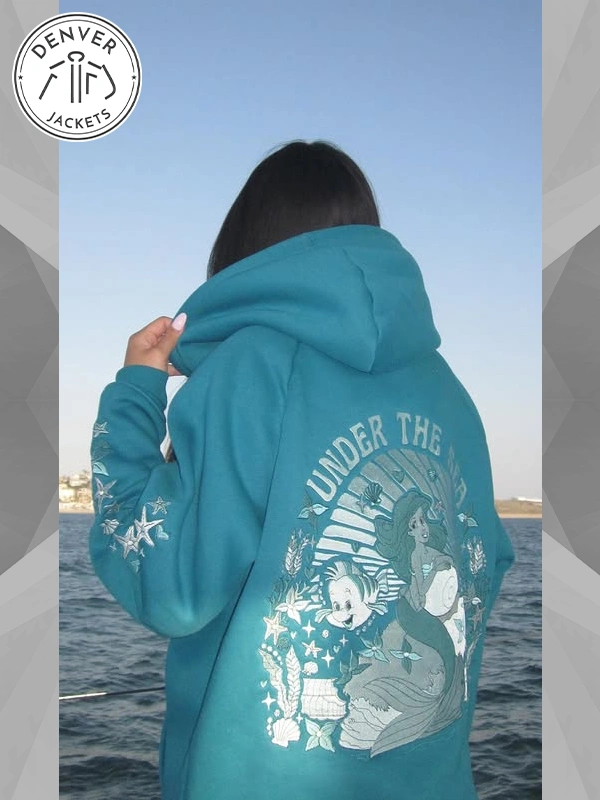 Deep Blue Under The Sea Hoodie Pink Palm Puff