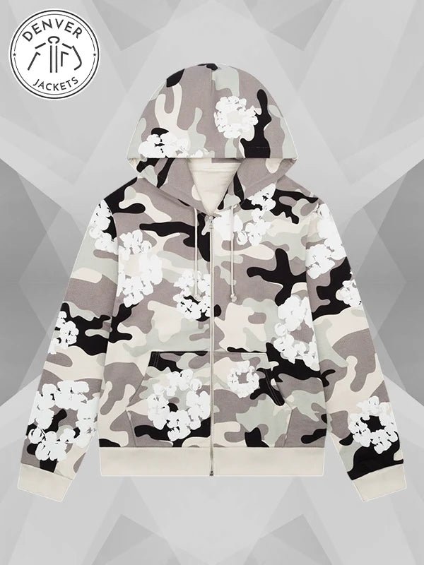 Denim Tears White Camo Cotton Wreath Zip up Hoodie