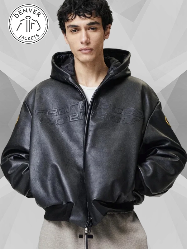 Fear Of God Vanson Essentials Leather Hooded Bomber Jacket Black
