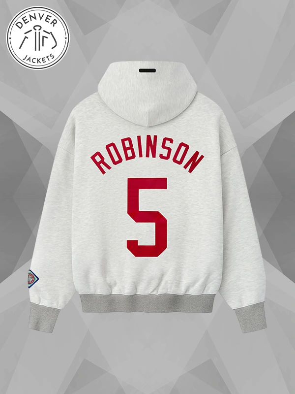 Fleece Oversized Pullover Grey Hoodie Jackie Robinson Essential Fear of God