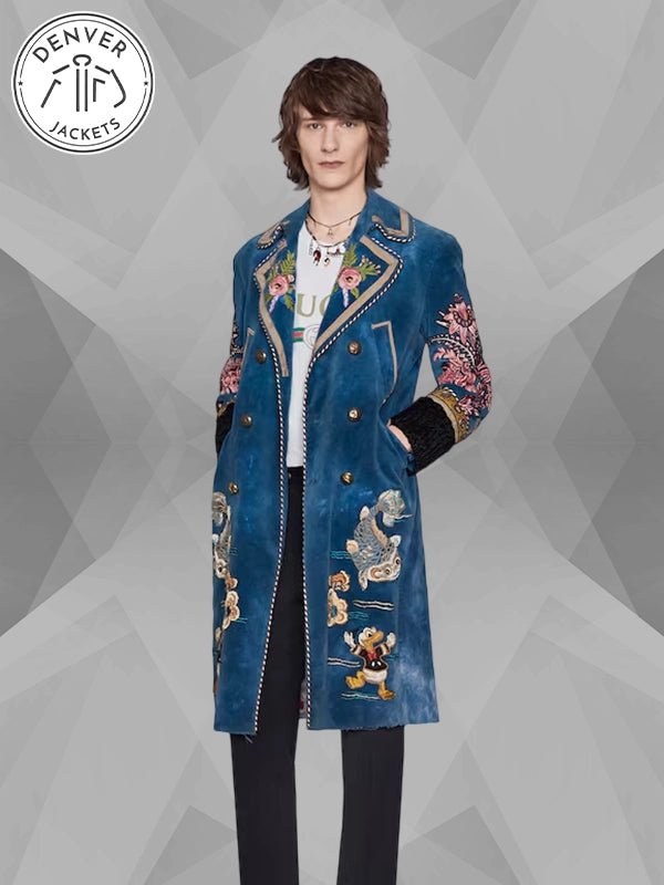 G Dragon Gucci Blue Velvet Embroidered Coat
