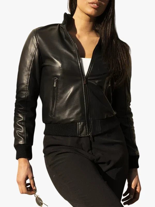 G155-Black Nappa Lamb Leather Jacket For Womens