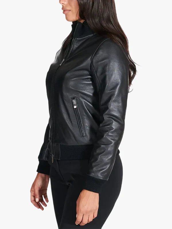 G155-Black Nappa Leather Jacket For Women