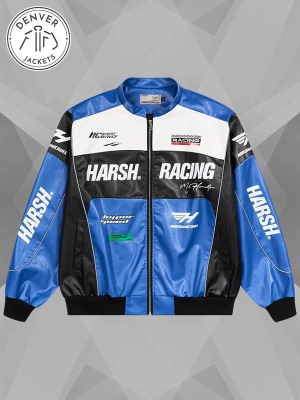 Harsh And Cruel Racing Leather Jacket Blue