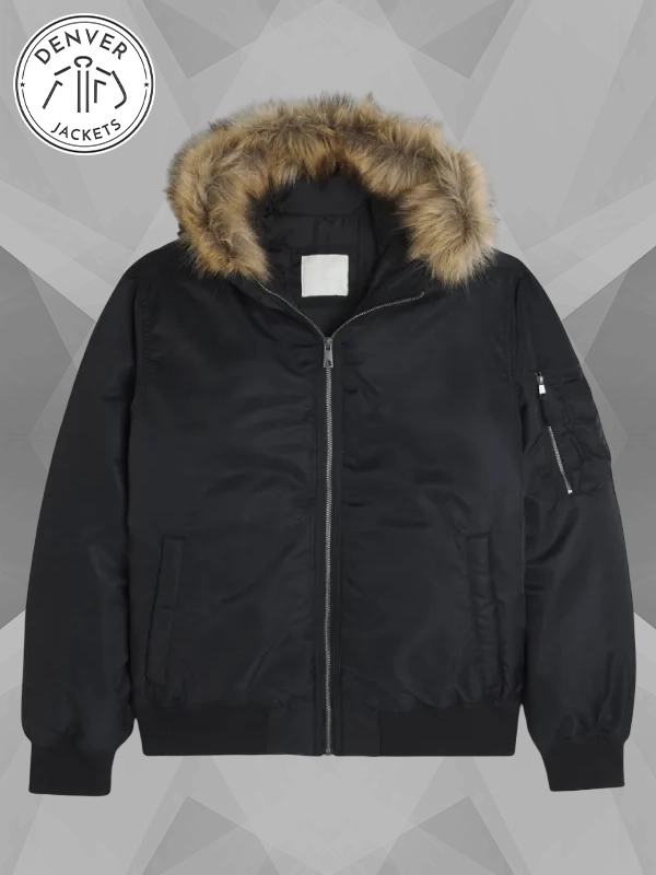 Hollister Black Hooded Bomber Jacket