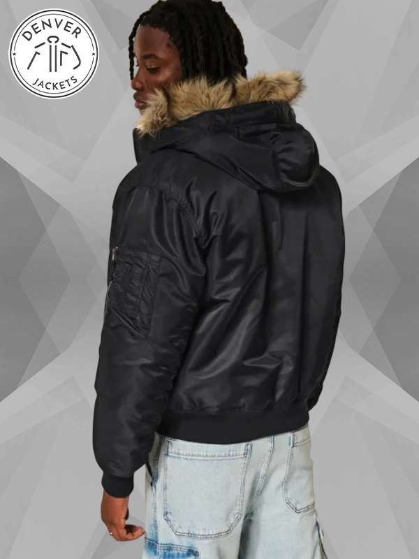 Hollister Faux Fur Satin Bomber Jacket
