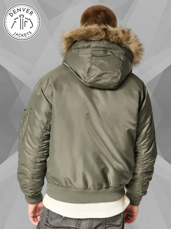 Hollister Faux Fur Trim Zip Up Bomber Jacket