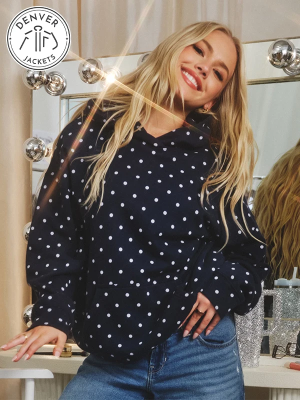 Hollister Freya Skye Feel Good Polka Dot Hoodie Navy
