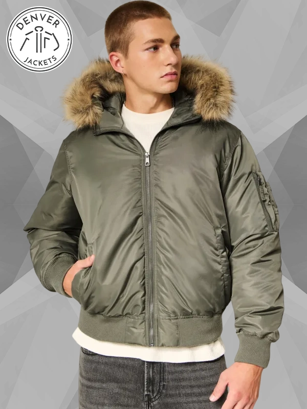 Hollister Hooded Fur Bomber Jacket