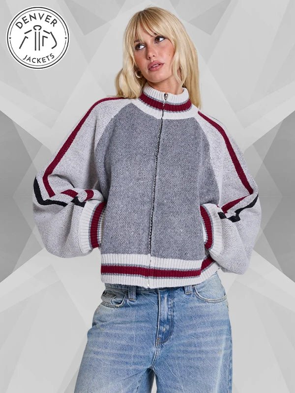 Jaded London Team 85 Knitted Bomber Jacket grey