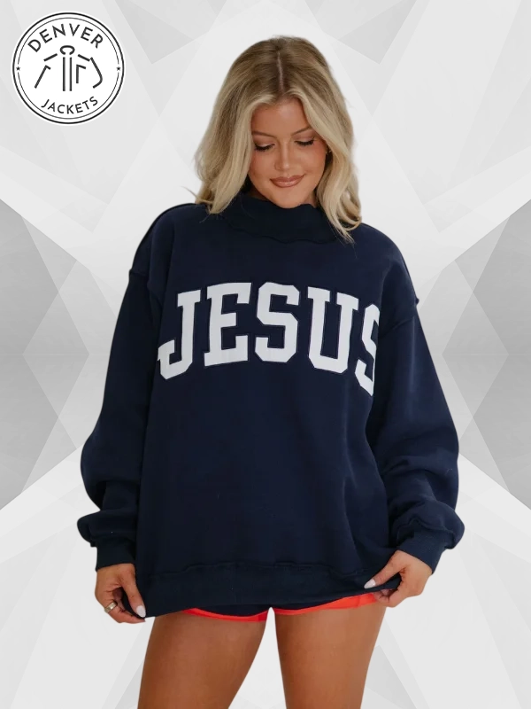 Jesus Mock Neck Sweatshirt Navy