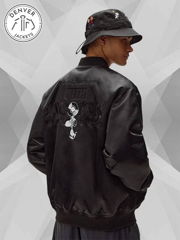 Kith x Peanuts Black Satin Bomber Jacket