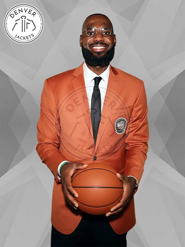 LeBron James Wearing NBA Hall Of Fame Jacket Orange