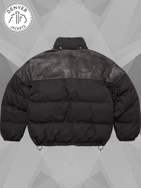 Leather Yoke Supreme Puffer Jacket Black