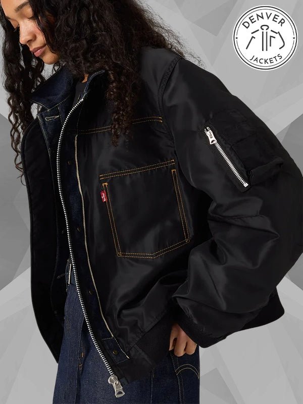 Levi s x Sacai Denim x Nylon Twill Reversible Blouson Bomber Jacket Black and Blue
