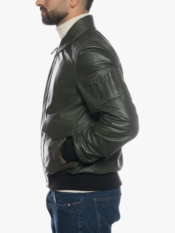 Men Olive Green Bomber Jacket Pilota