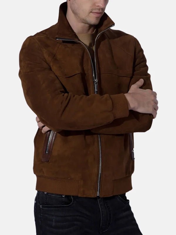 Men Vintage Suede Trucker Bomber Jacket