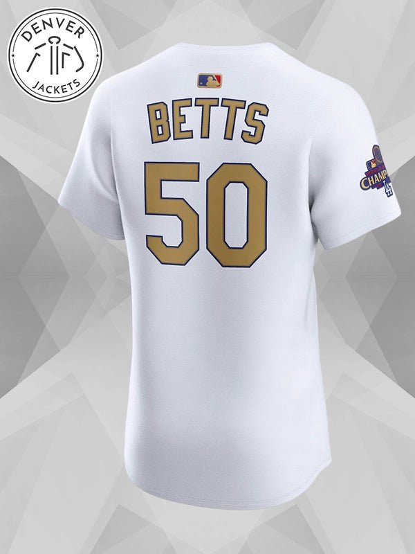 Men s Los Angeles Dodgers Betts Nike White 2025 Gold Collection Elite Jersey