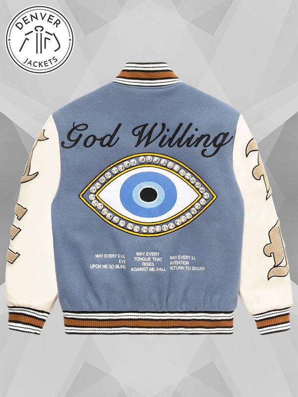Menace God Willing Blue Varsity Jacket