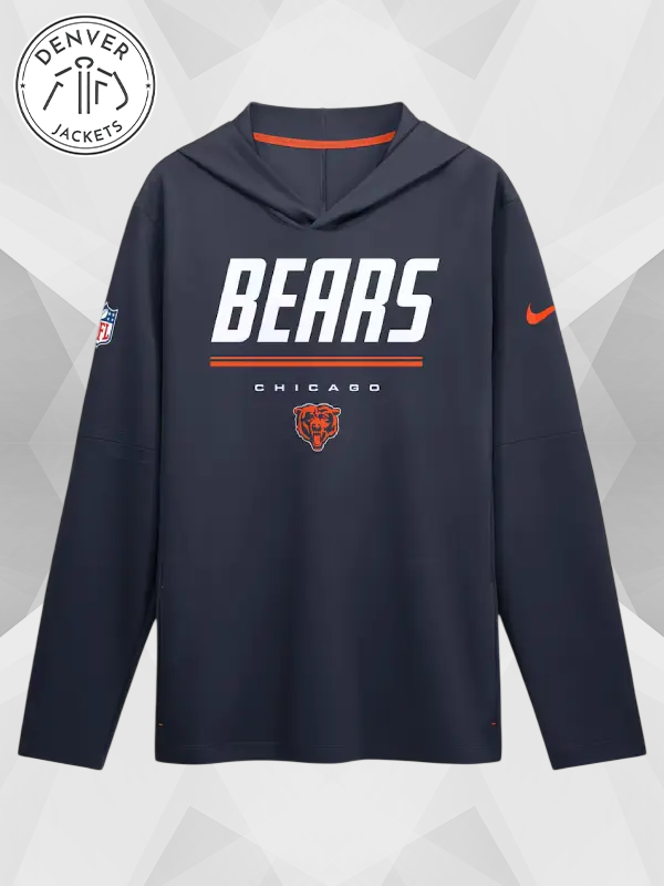 Mens Chicago Bears Nike Platinum Sideline Game On Lightweight Long Sleeve Hooded Dri FIT Top