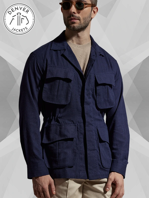Men's Linen Safari Jacket Blue