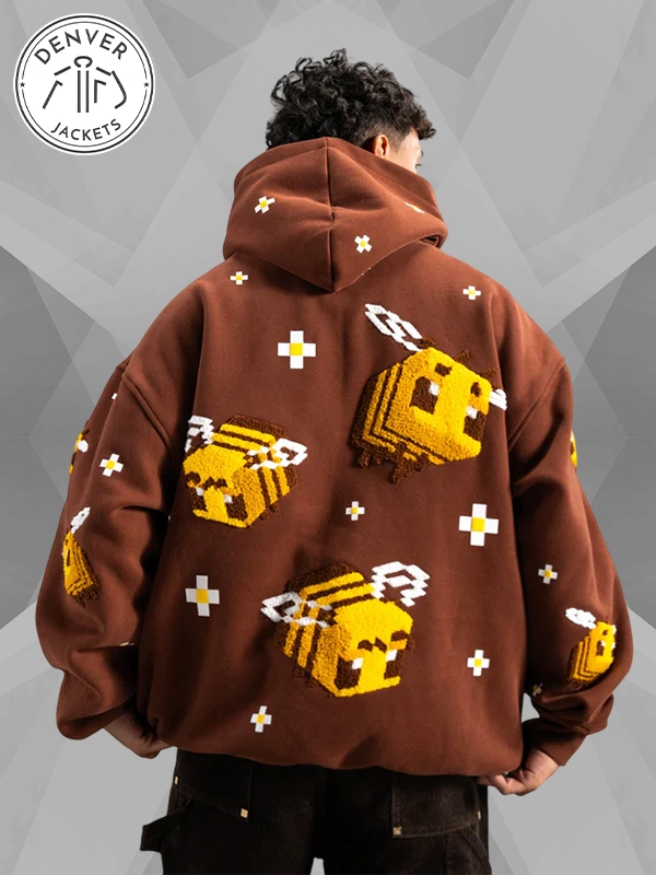 Mens Very Cool Bee Minecraft Hoodie Brown