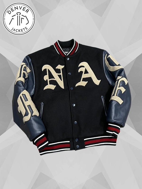 Mens Black God Willing Varsity Jacket Menace