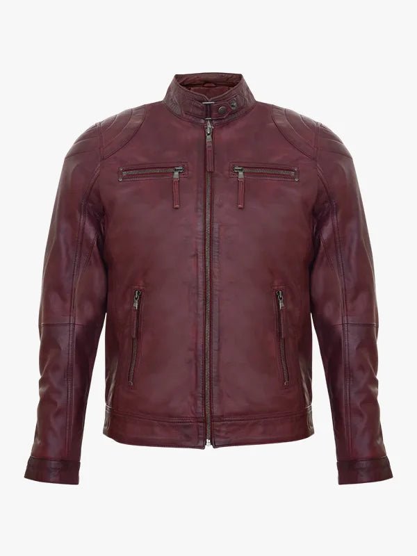 Mens Leather Biker Vintage Zipped Racing Jacket
