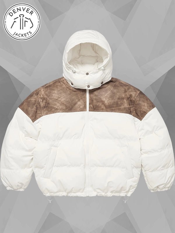 Mens Supreme Leather Yoke Puffer Jacket White