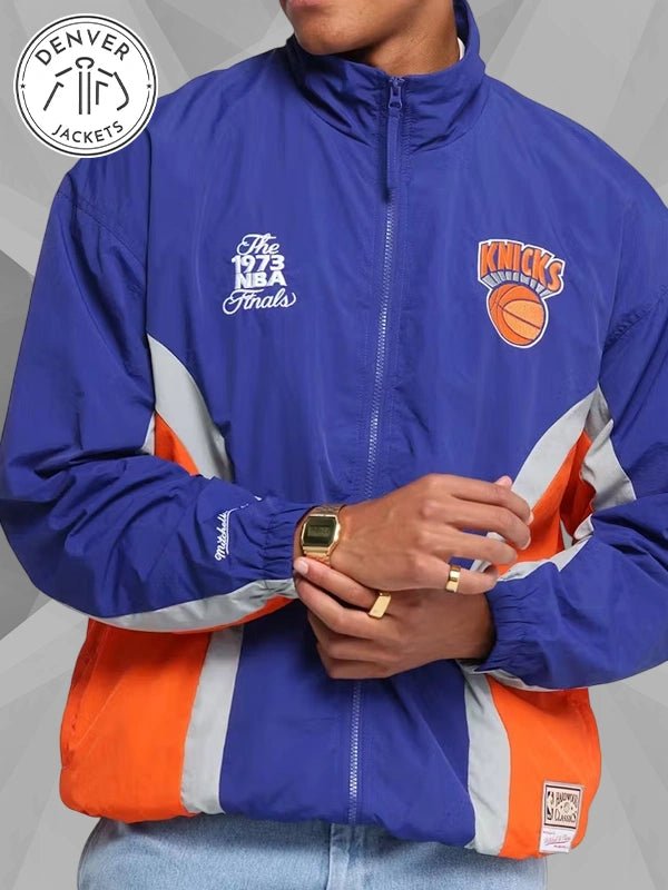 Mitchell Ness New York Knicks Nylon Track Jacket Blue Orange