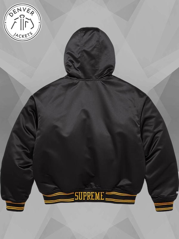 Mitchell Ness x Supreme Lined Hooded Satin Varsity Jacket Black