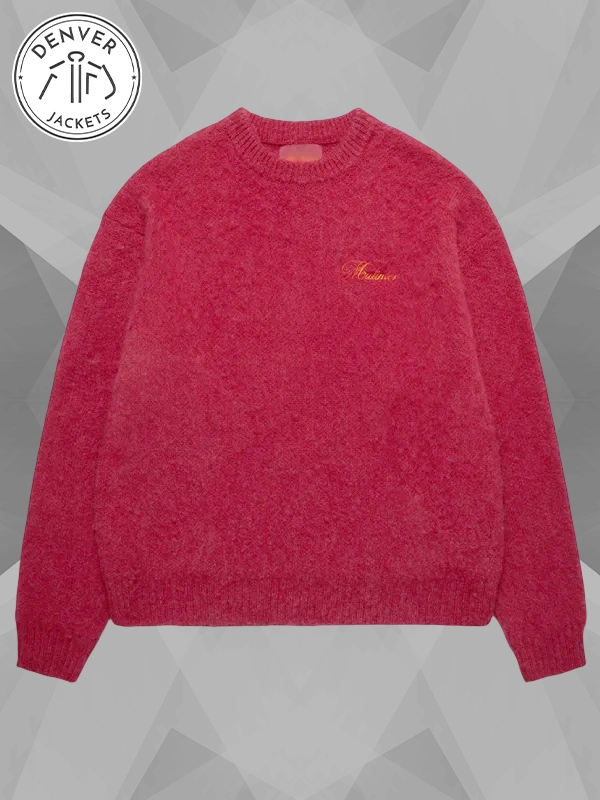 Mutimer Shaggy Mohair Knit Sweater Wine