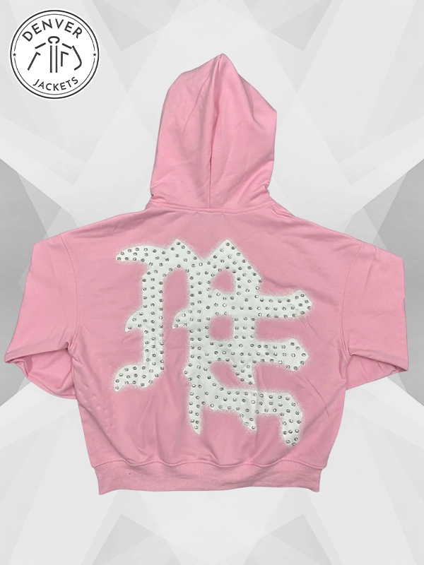 Pink Mixed Emotion Hoodie Rhinestone