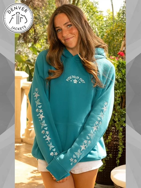 Pink Palm Puff Under The Sea Hoodie Blue