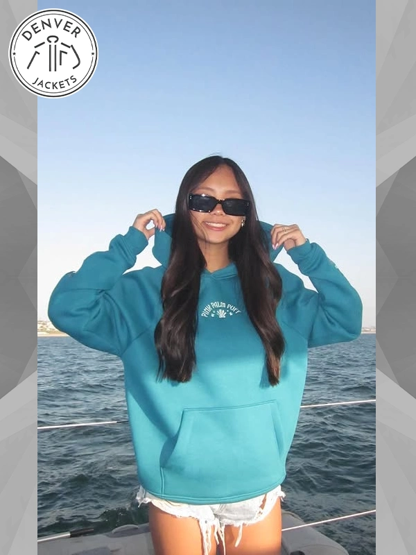 Pink Palm Puff Under The Sea Hoodie In Deep Blue