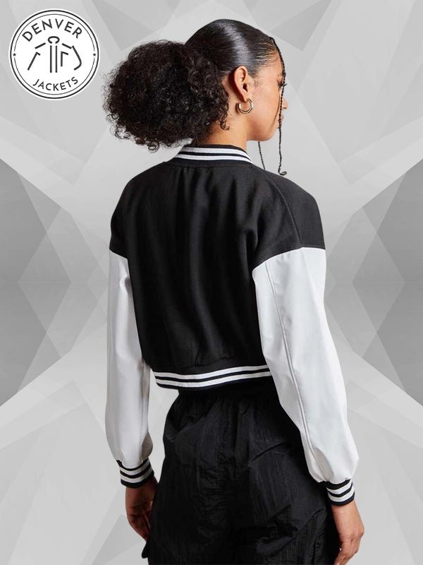 Pink Vanilla Black Crop Varsity Bomber Jacket